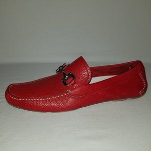 Ferragamo Parigi Red Leather Gancini Driver Size 9